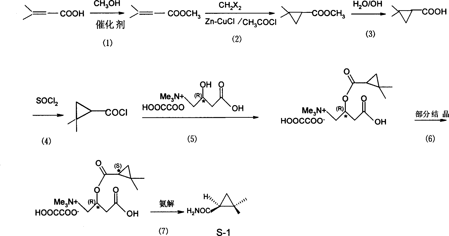 Method ofr synthesizing S-(1)-2.2 dimethylcyclopropane formamide