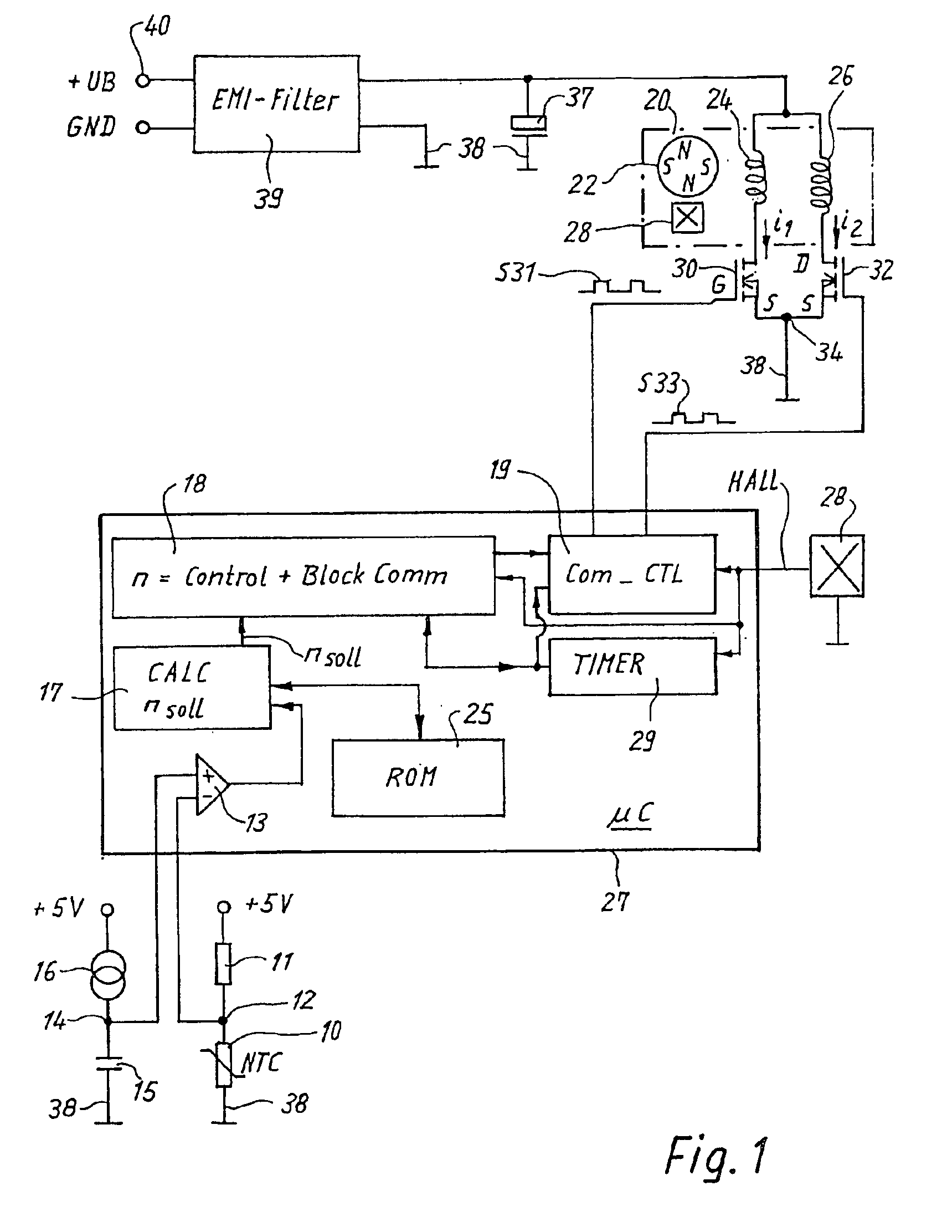 Method of controlling the commutation in an electronically commutated motor, and an electronically commutated motor for carrying out said method