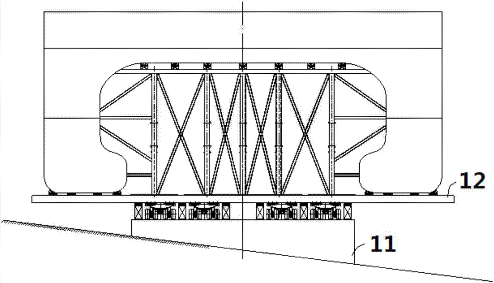 Twin-hull ship launching device and method