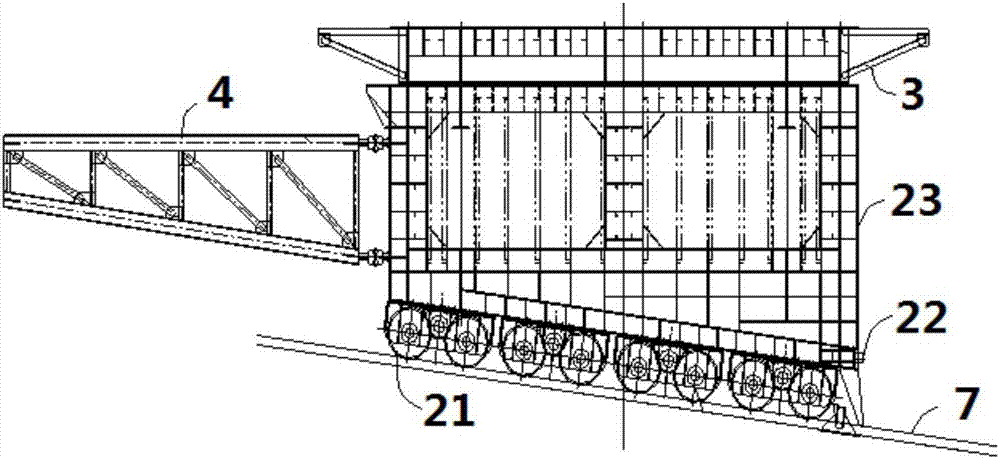 Twin-hull ship launching device and method