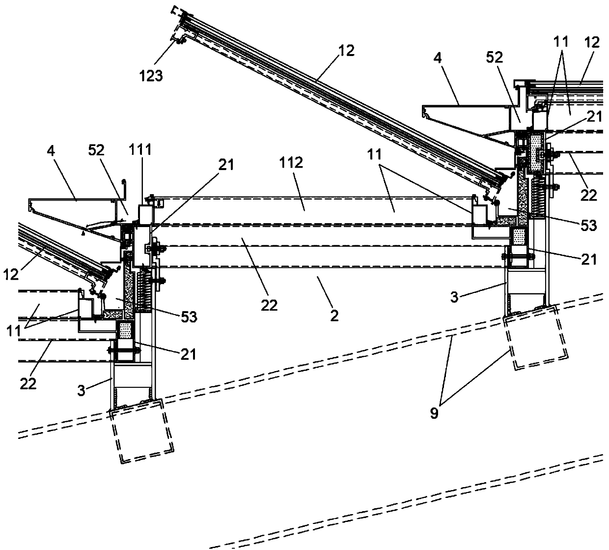 Skylight system with built-in drainage structure