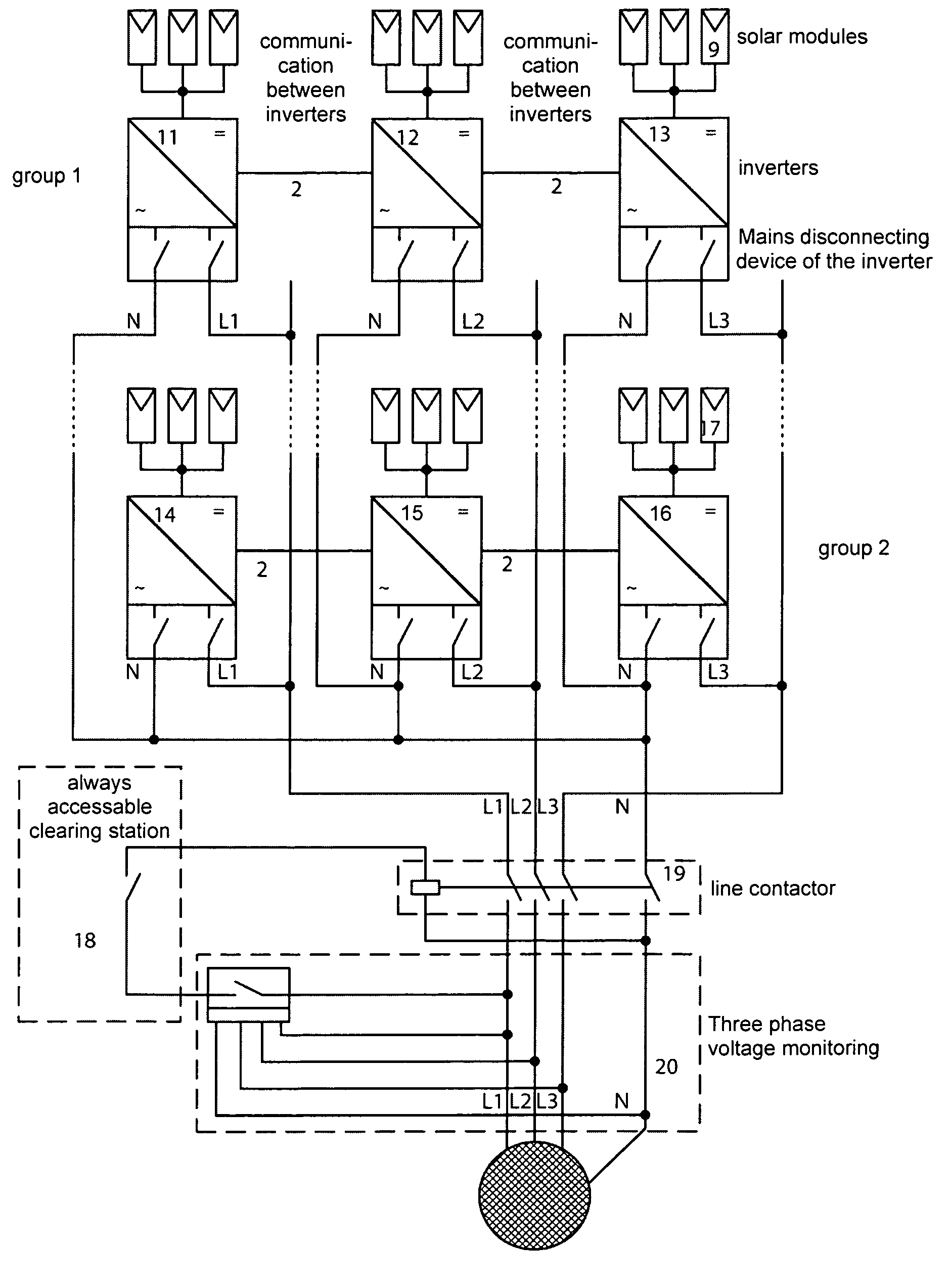 Method for converting direct voltage into three-phase alternating voltage