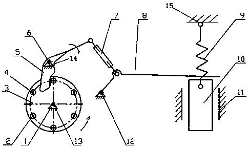 Intermittent linear power mechanism with cam pushed by rollers to move