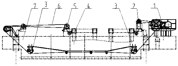 Novel trolley driving steel wire rope balancing mode and device of bucket-wheel even mixing reclaimer