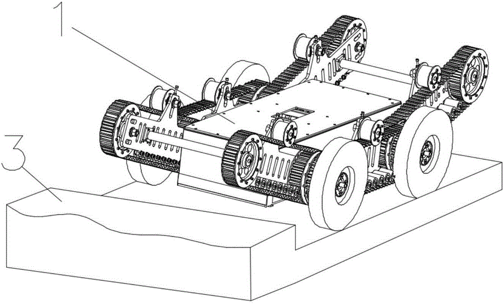 Shock absorption chassis and transformer substation wheel-track type obstacle crossing robot with shock absorption chassis