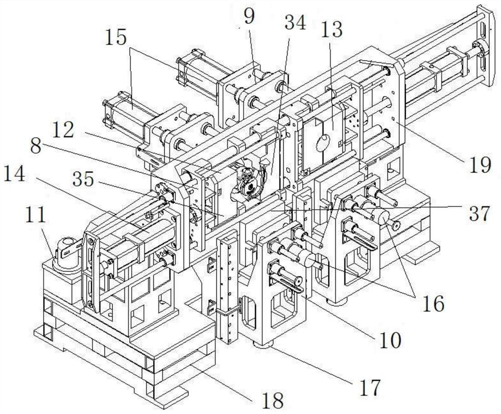 Double-mold casting machine for transverse core-pulling pouring of aluminum piston blank and using method of double-mold casting machine