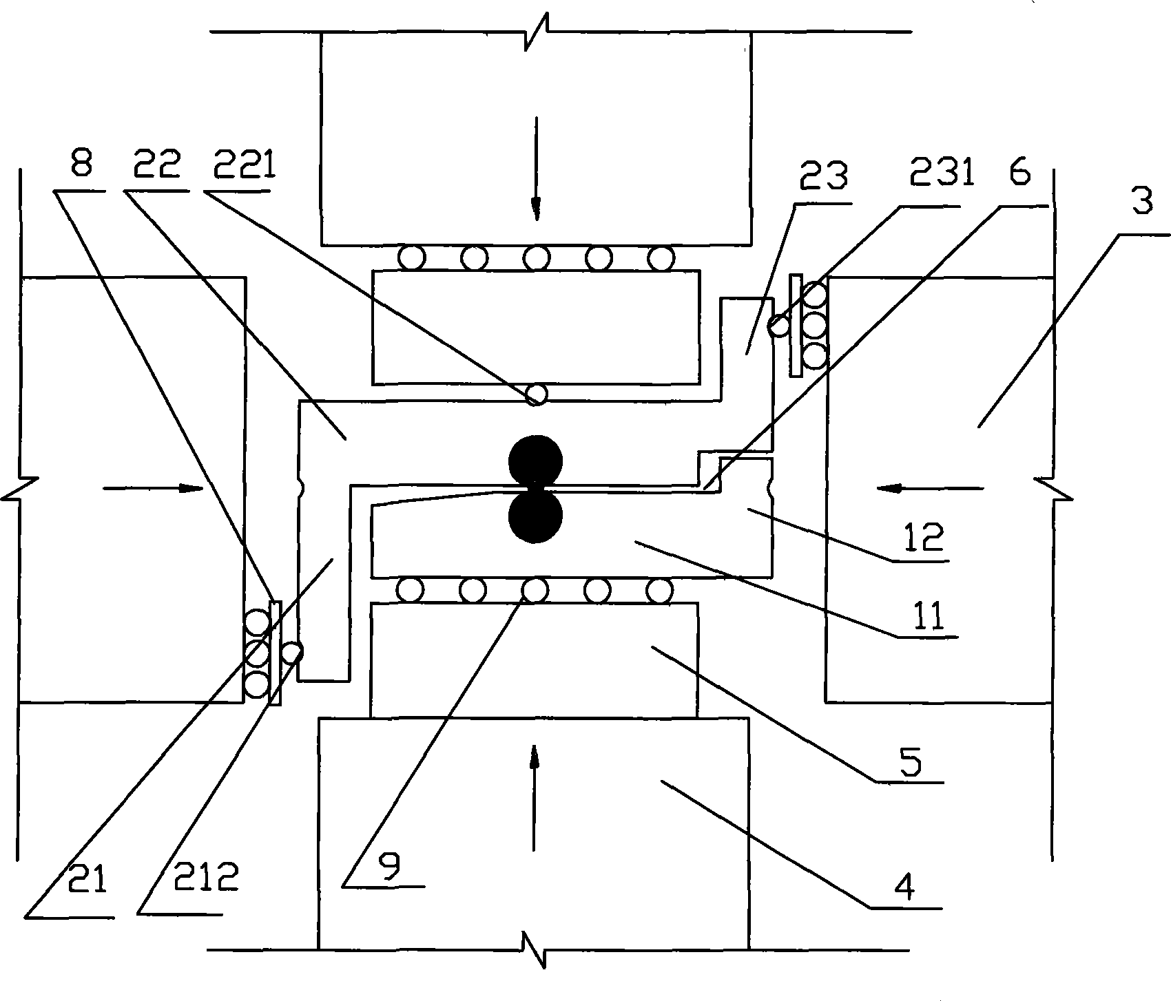 Cementing granule contact anti-shearing and torsion resistant test device