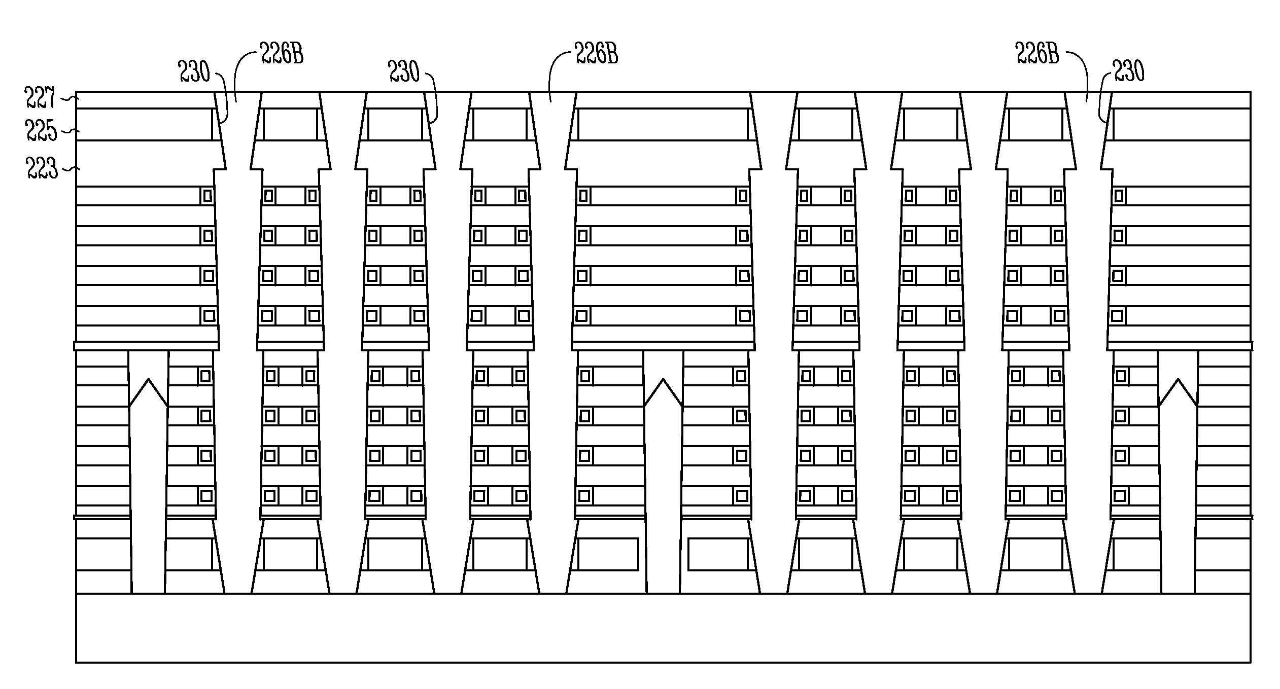 Apparatuses and methods of forming apparatuses using a partial deck-by-deck process flow