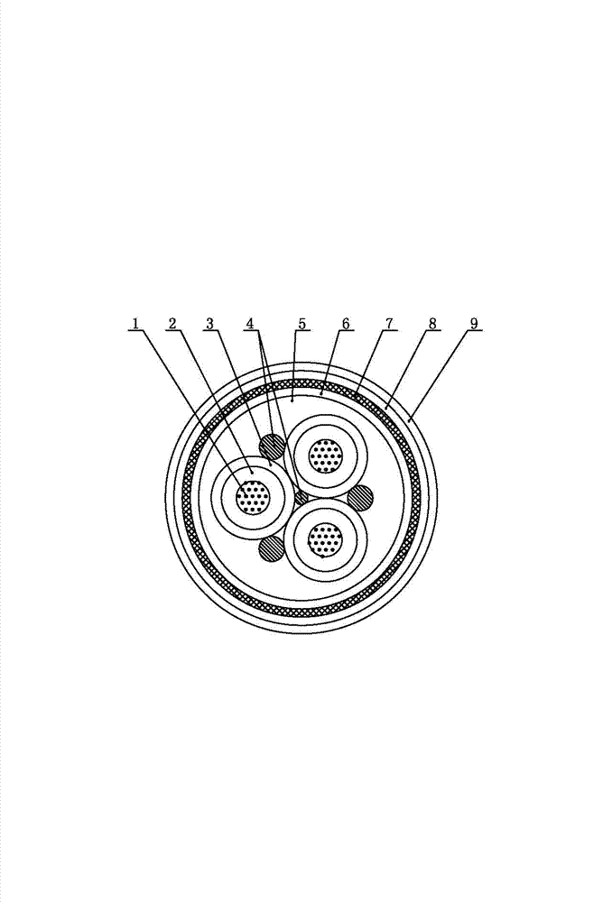 Shielding longitudinal watertight degaussing cable and production method thereof for ships