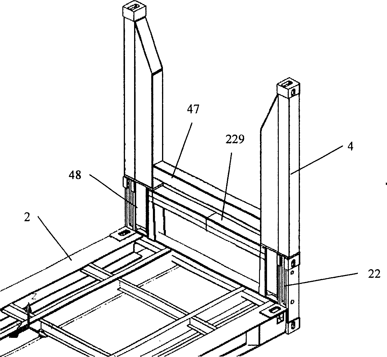 Foldable container for transporting semitrailer chassis