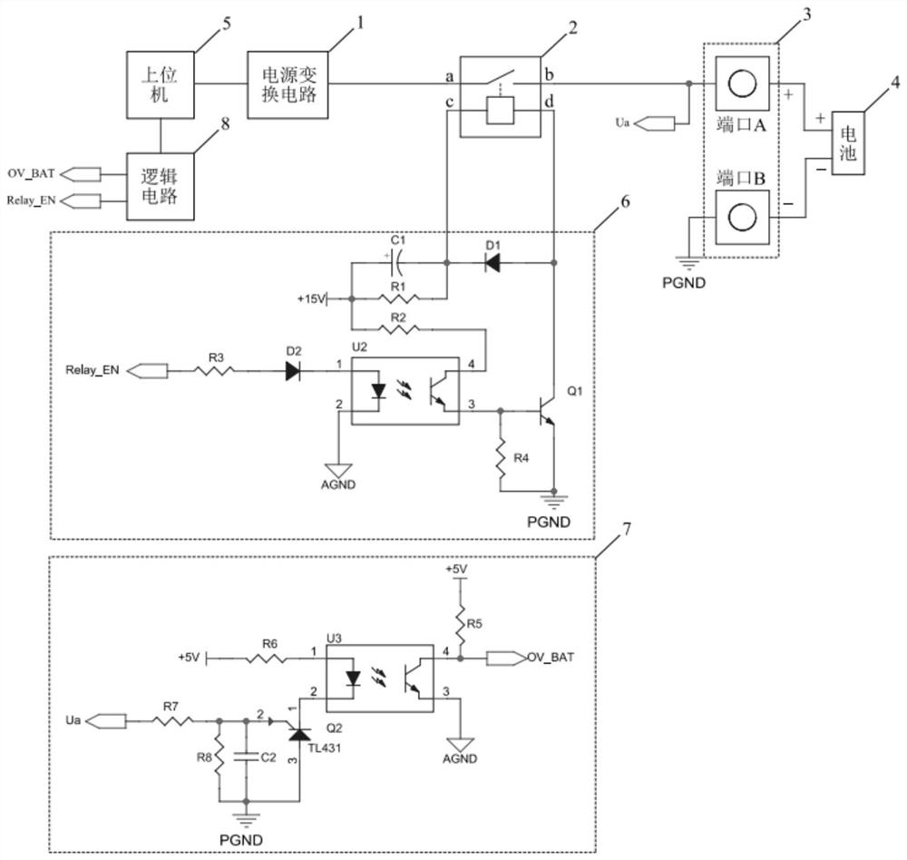 Overvoltage protection circuit for output port of battery test equipment