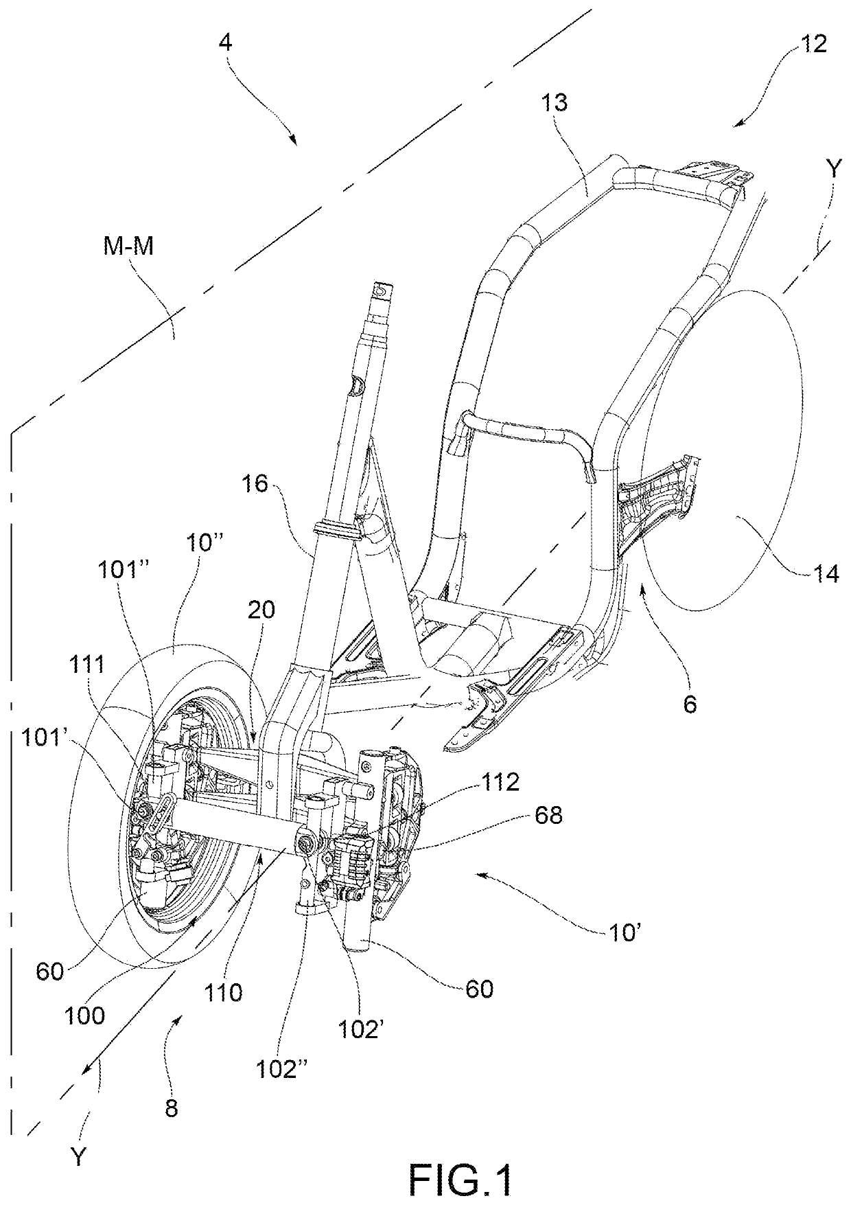 Forecarriage of a rolling motor vehicle with rolling block