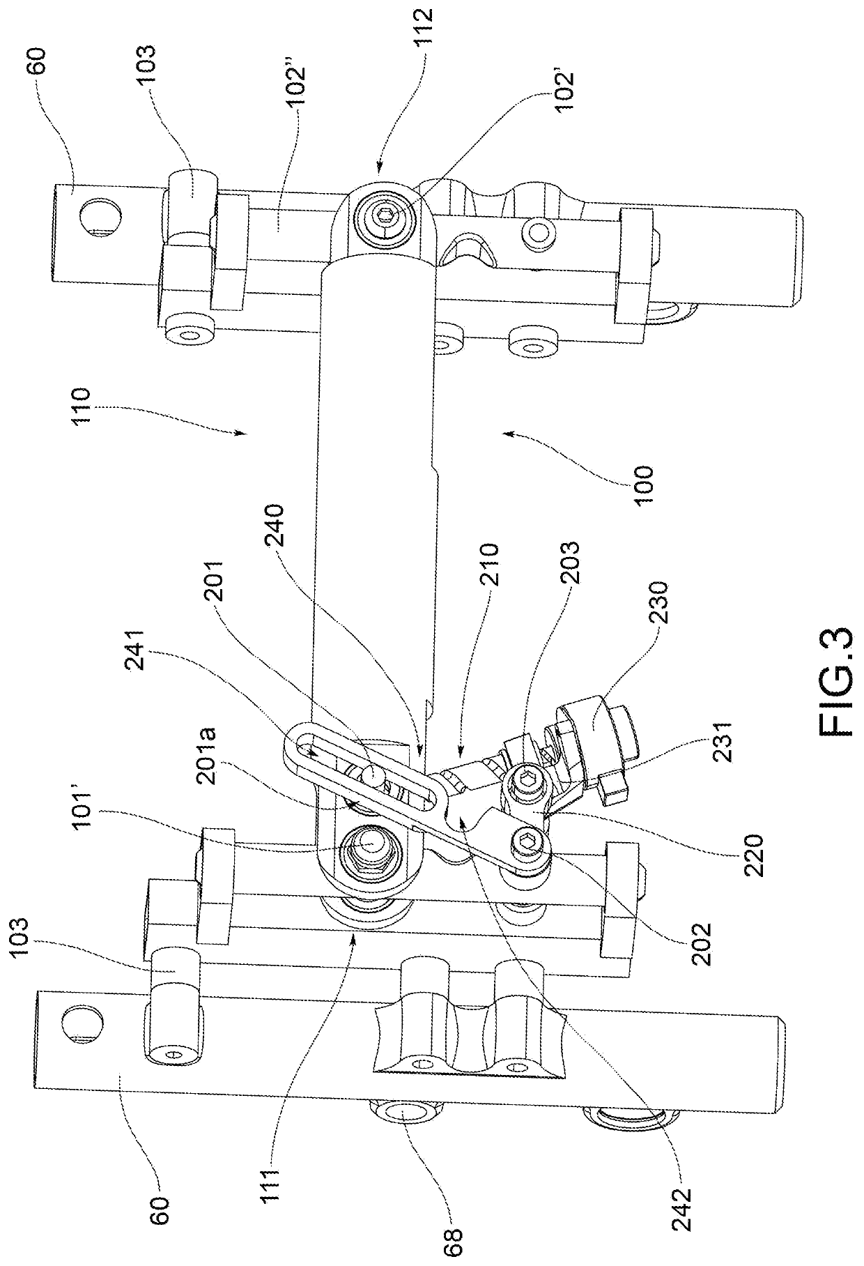 Forecarriage of a rolling motor vehicle with rolling block