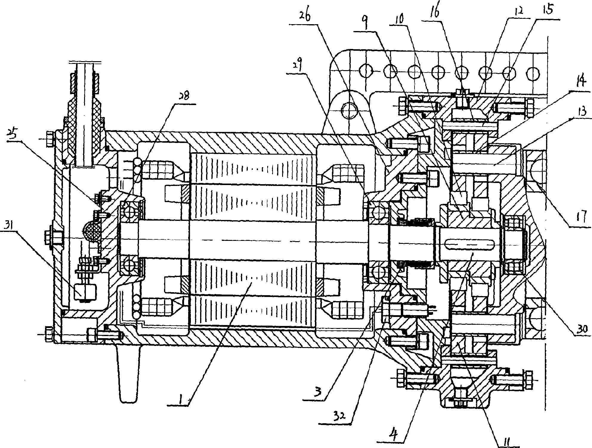 Motor peering type cycloid star wheel diving flow impeller