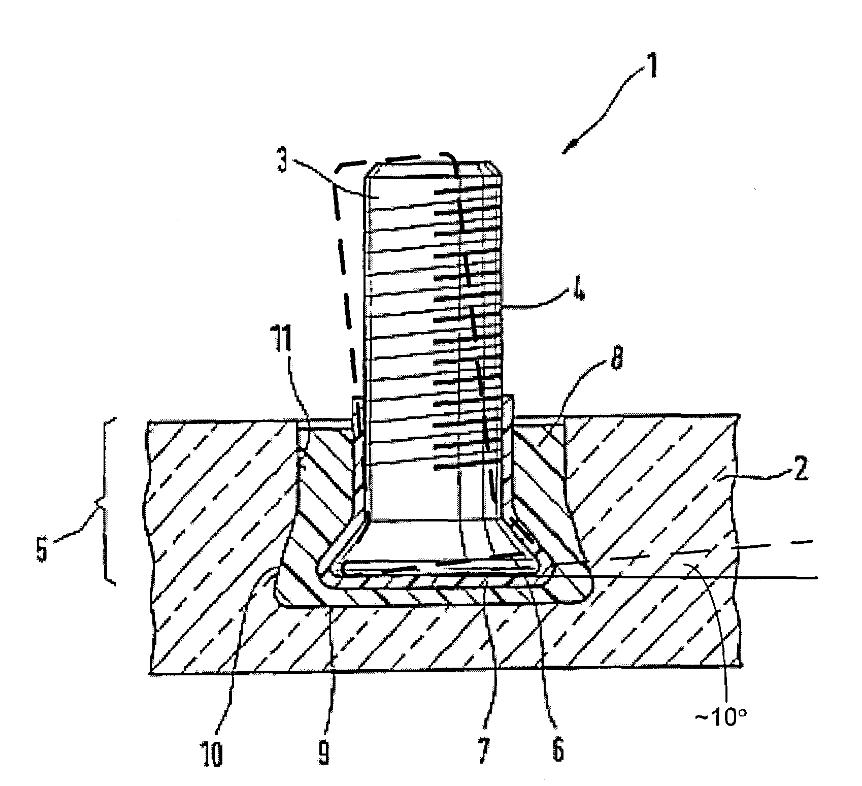 Fixing device for producing an anchoring in panels, especially panels consisting of glass