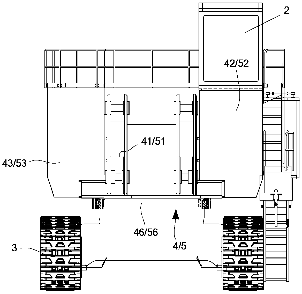 Platform on upper part of large mine hydraulic excavator