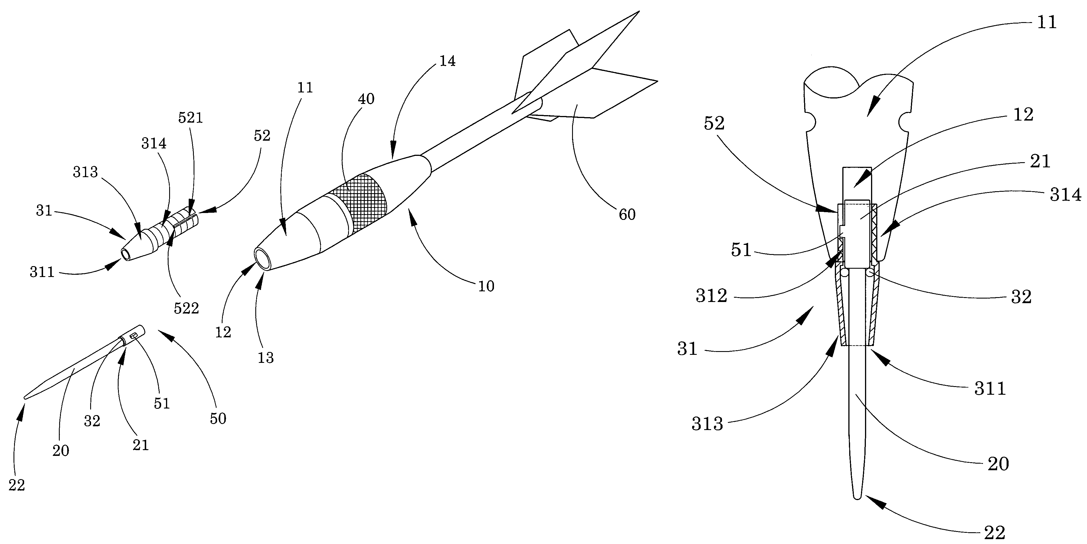 Dart with dual action arrangement