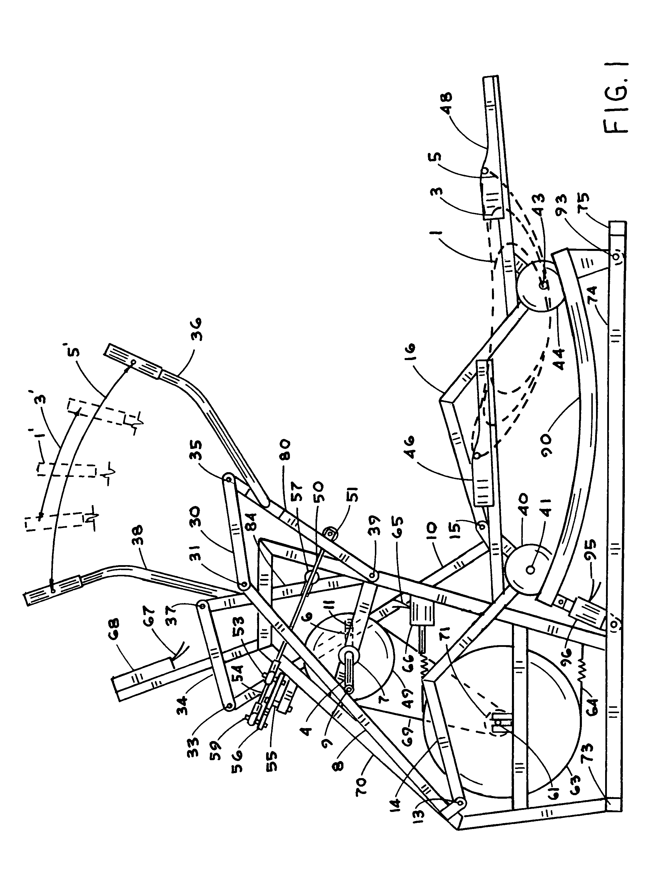 Free terrain elliptical exercise apparatus