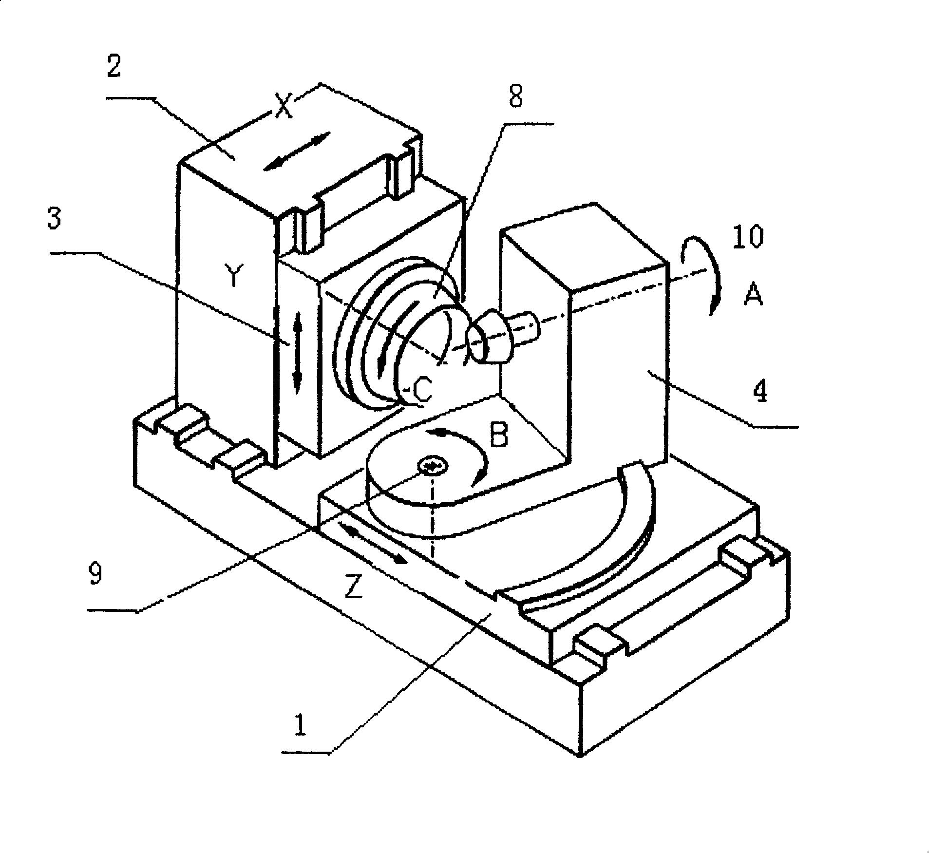 Six-shaft and five-linked machine tool for spiral conical gears