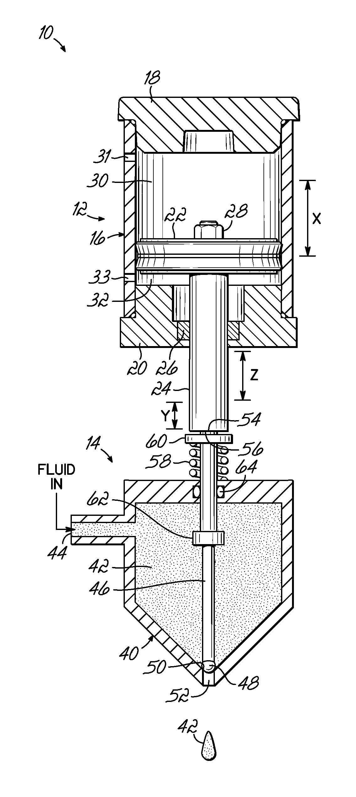 Force amplifying driver system and jetting dispenser and method of dispensing fluid