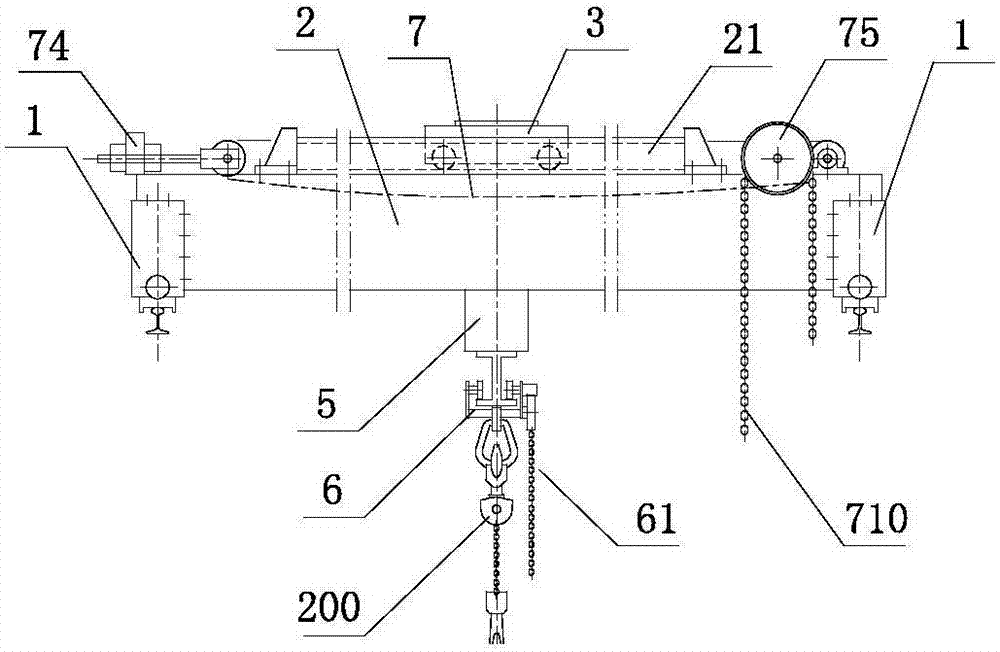 Dolly chain driven bridge cantilever crane with balancing counterweight