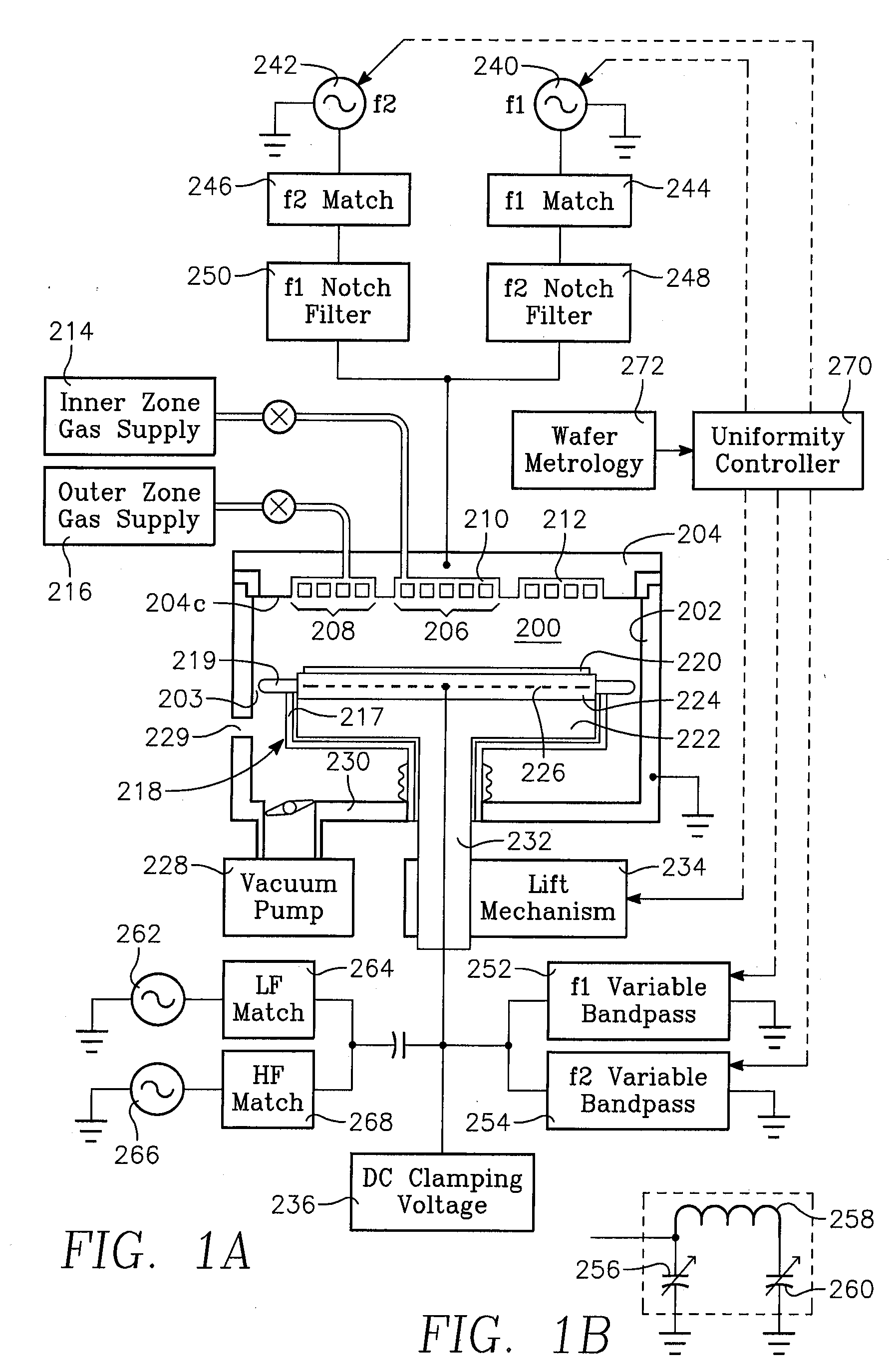 Plasma process uniformity across a wafer by apportioning power among plural vhf sources