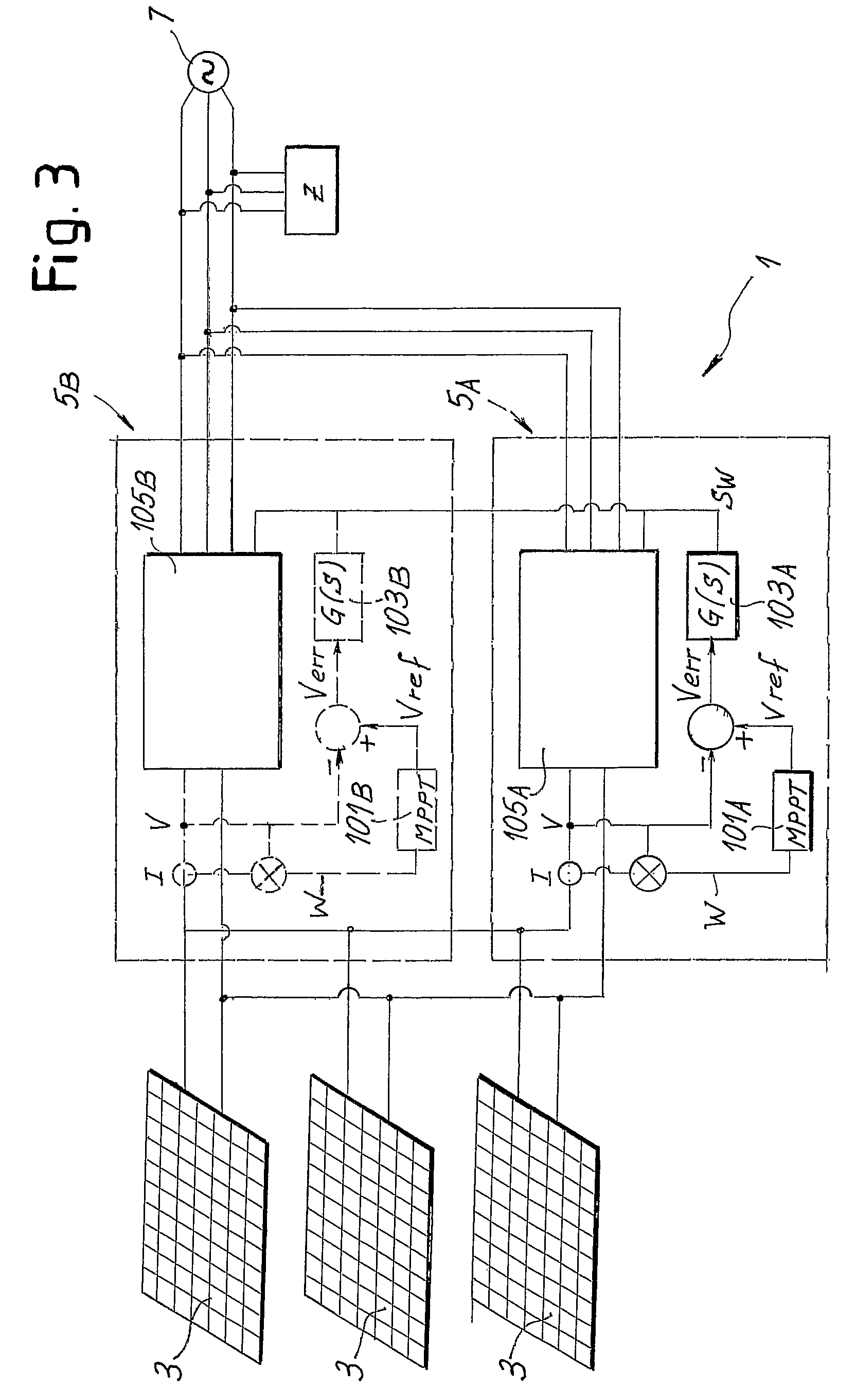 Delivery of electric power by means of a plurality of parallel inverters and control method based on maximum power point tracking