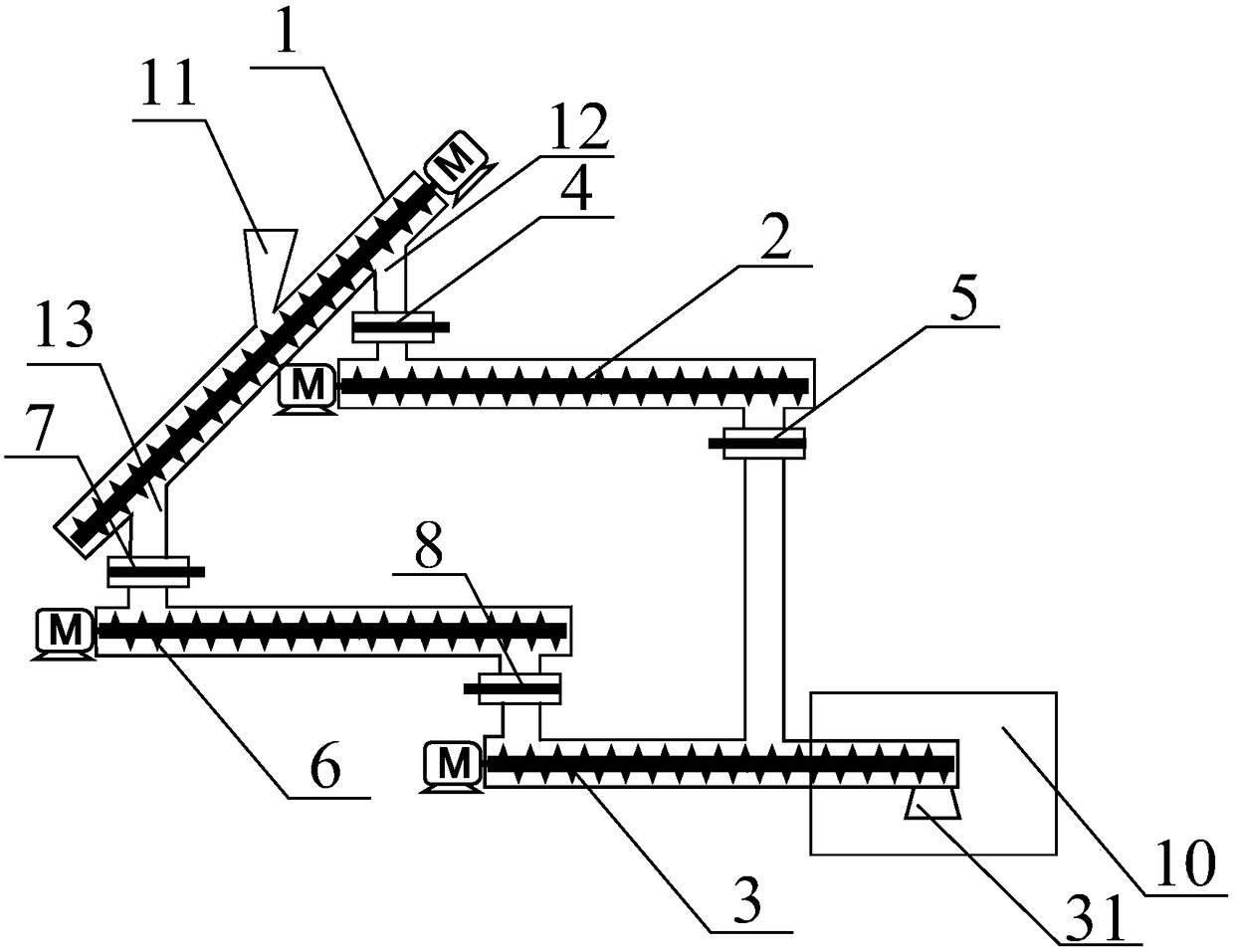 Spiral exhaust continuous feeding device and method for thermal cracking of waste tires