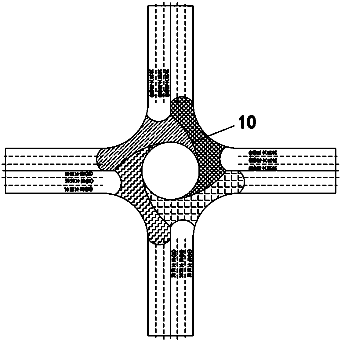 A two-way interchange and roundabout pavement guidance system