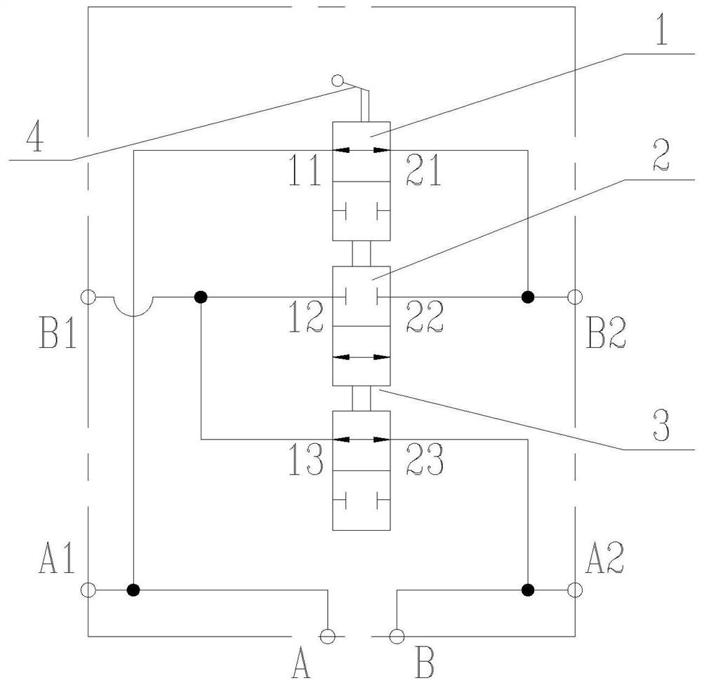 Double-oil-cylinder series-parallel connection oil way switching device