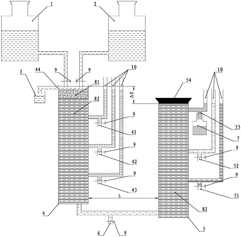 Inland water-bearing system saline water and fresh water interaction displacement simulation device and method