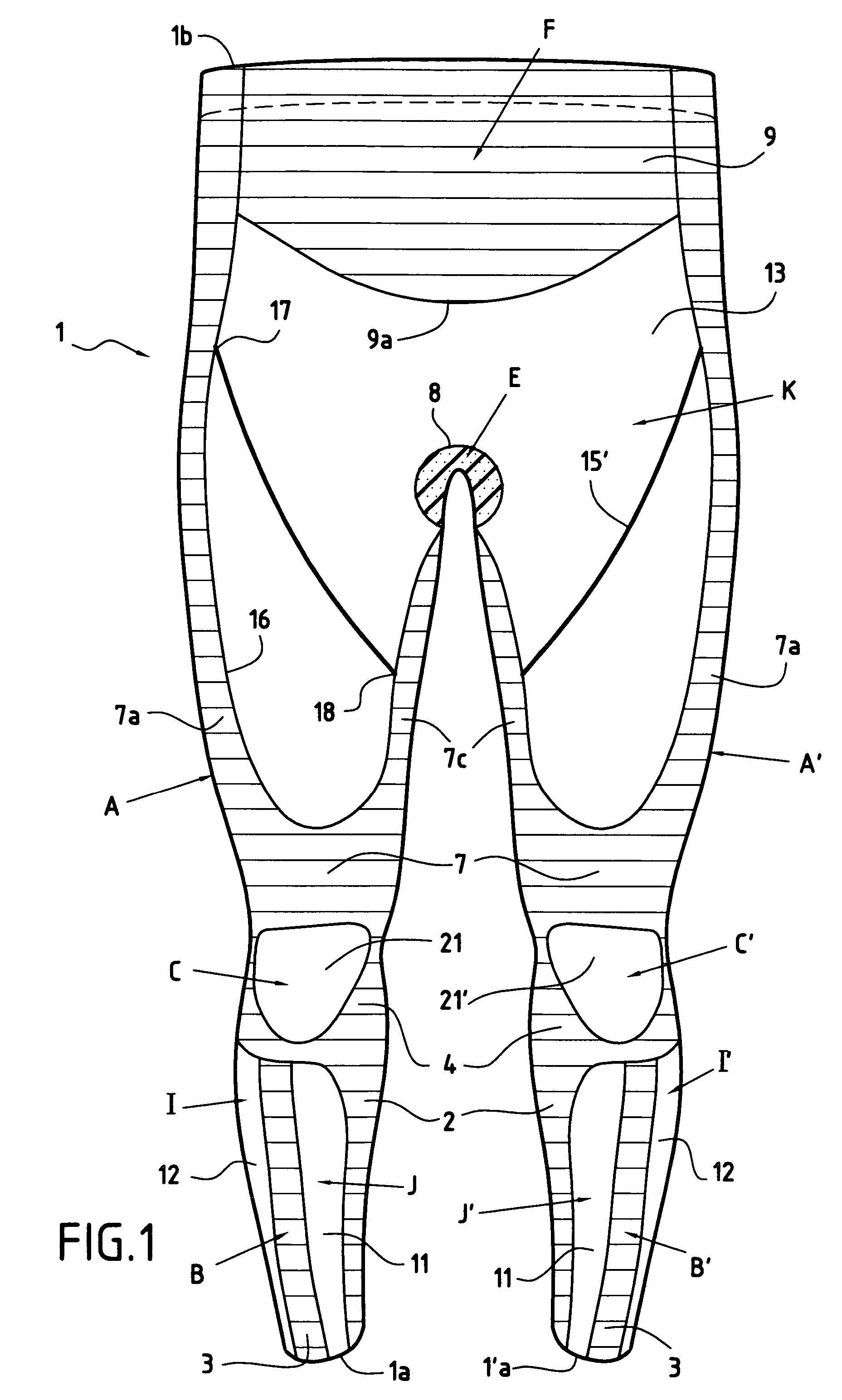 Tights presenting a localized compression effect for practicing a sport