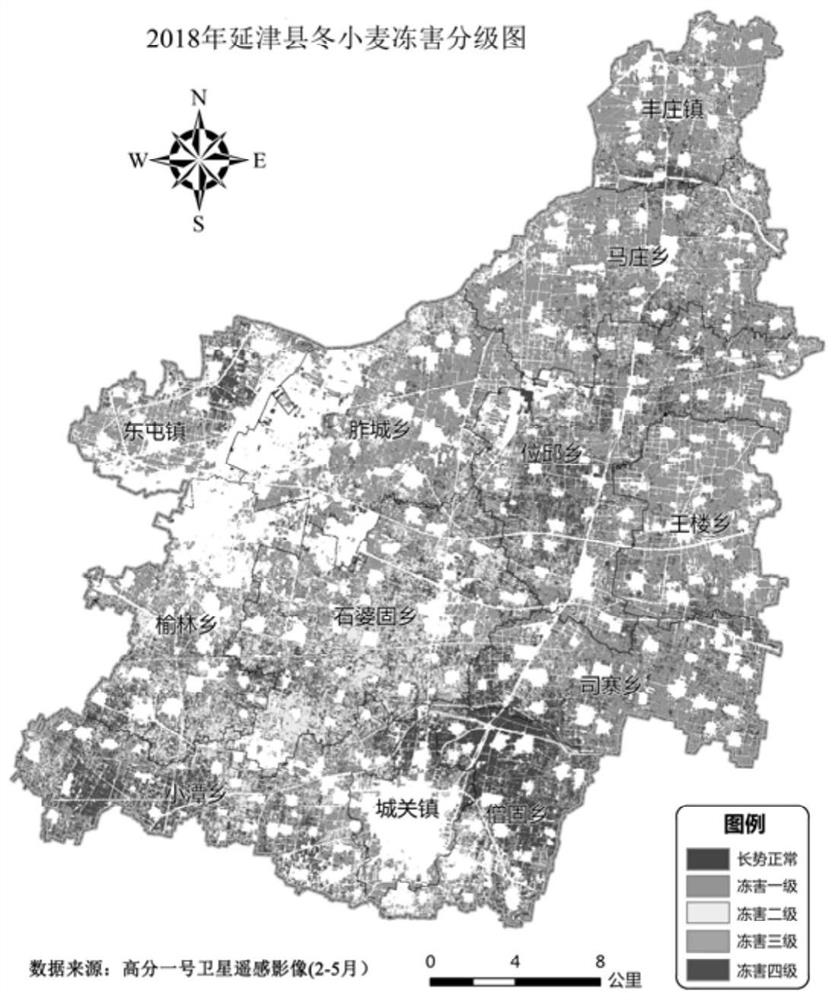 Monitoring method of freezing injury of winter wheat based on high-resolution satellite remote sensing data