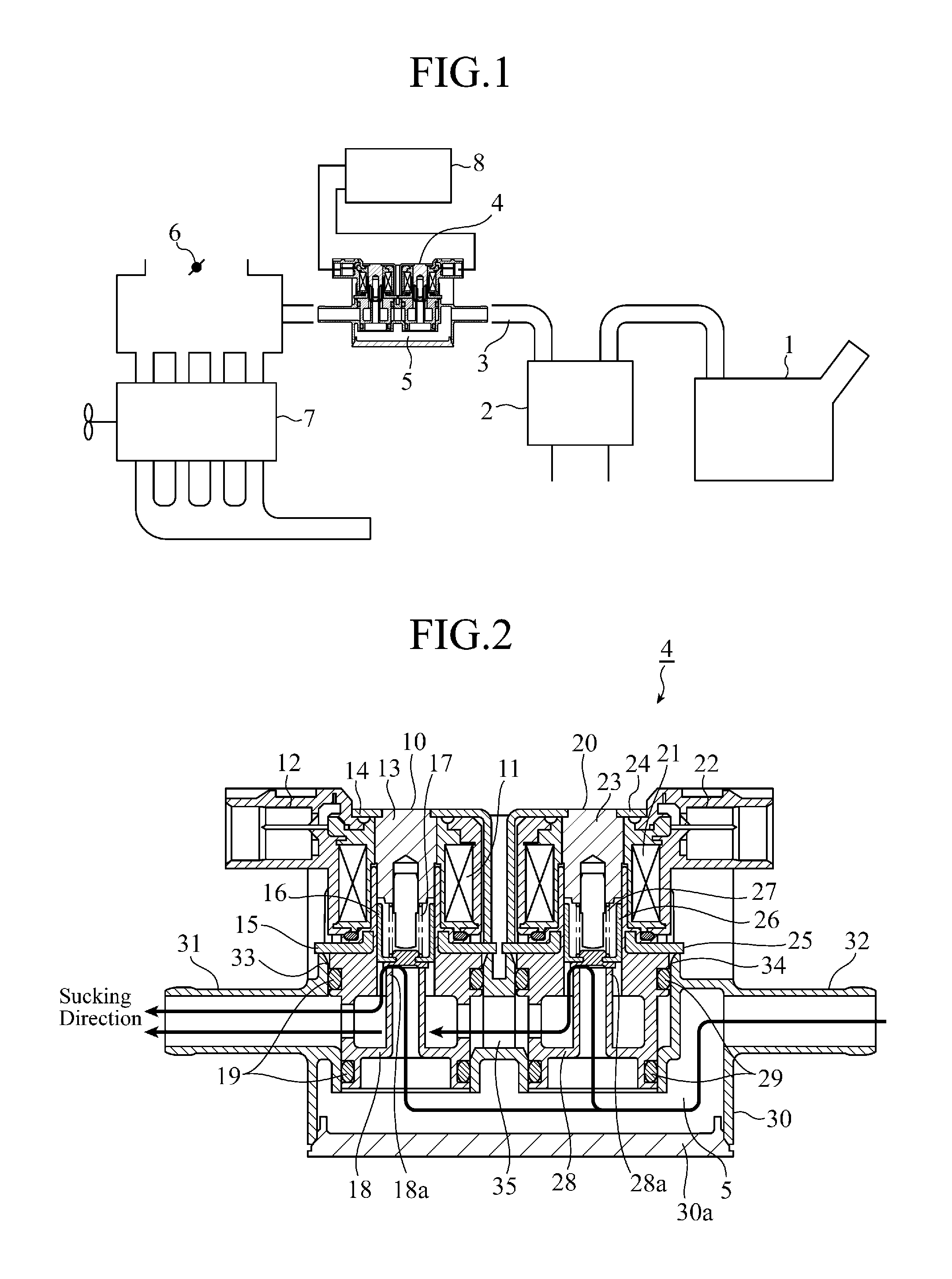 Dual electromagnetic valve and evaporated gas treatment system