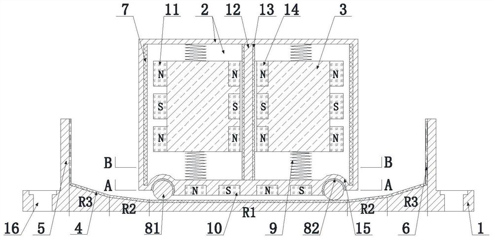 Eddy current damping three-dimensional shock absorption device utilizing bridge saddle weight