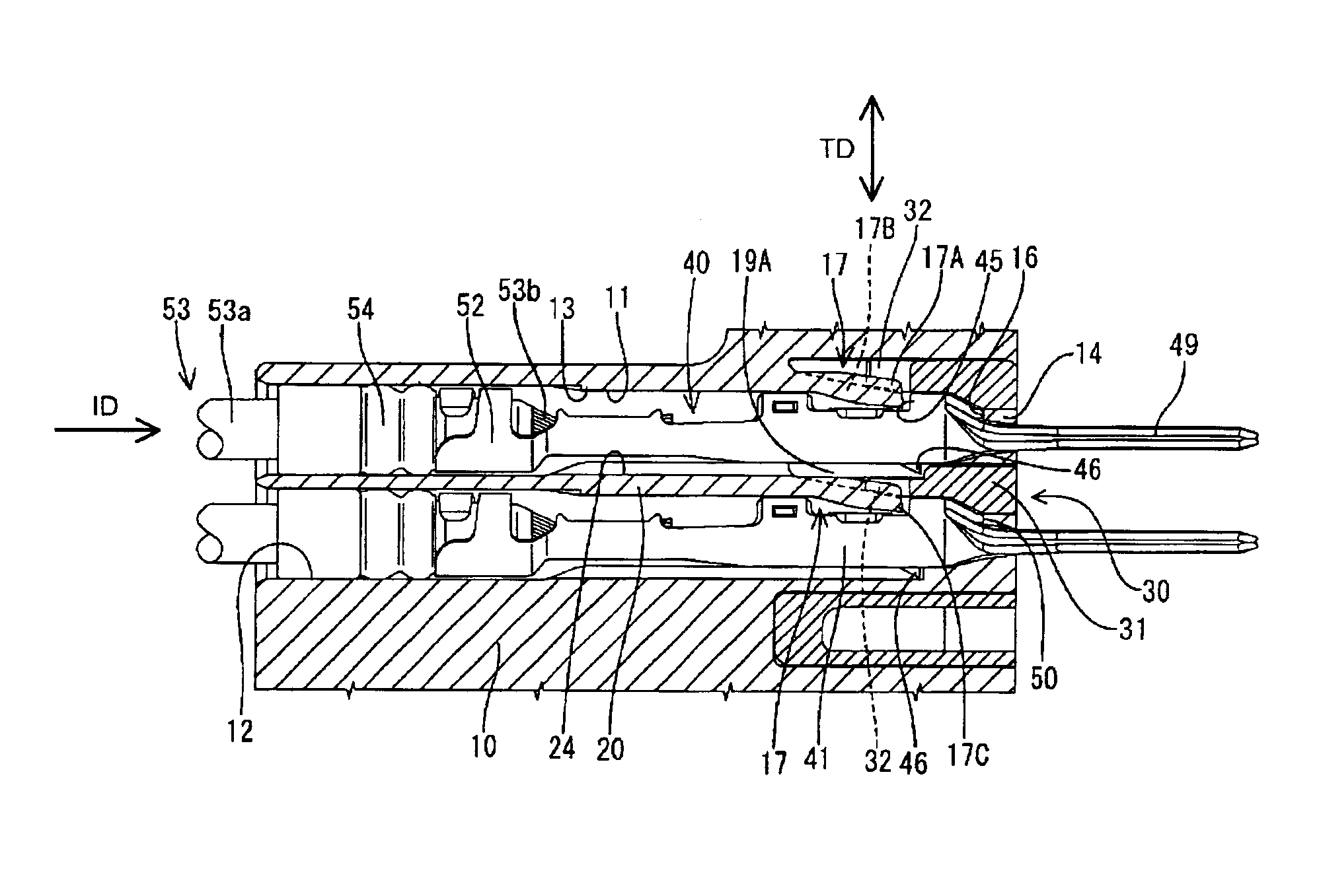 Connector housing with resilient lock having increased rigidity