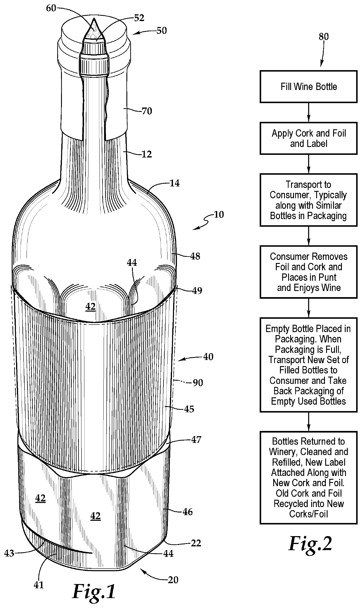 Wine bottle with cork retainer and re-use features