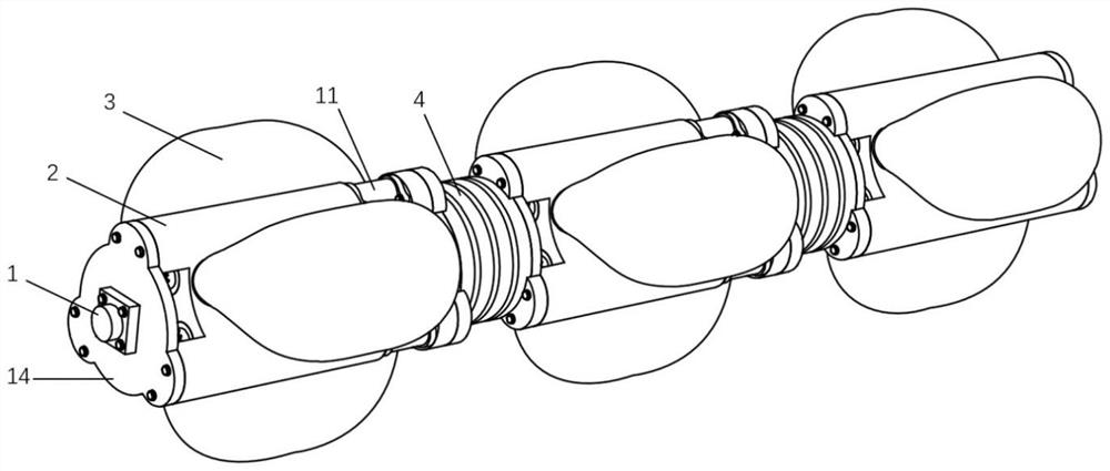 Air bag advancing type snakelike crawling robot