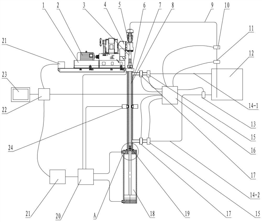 Drilling test device for simulating complex working condition of small-caliber drilling hole bottom