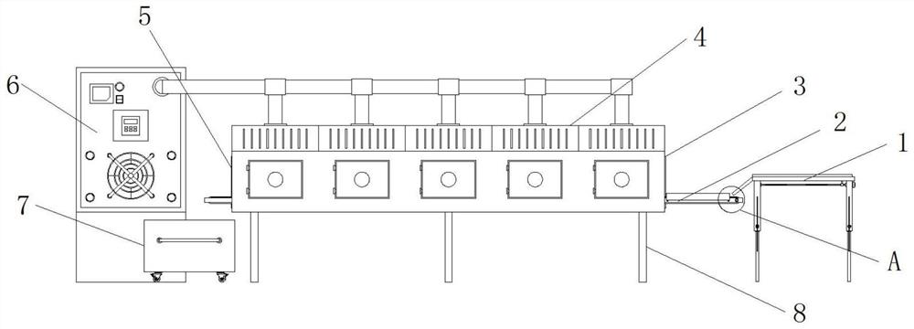 Automatic packaging and sterilizing line provided with pushing mechanism and used for margarya melanioides rice noodle seasoning bags