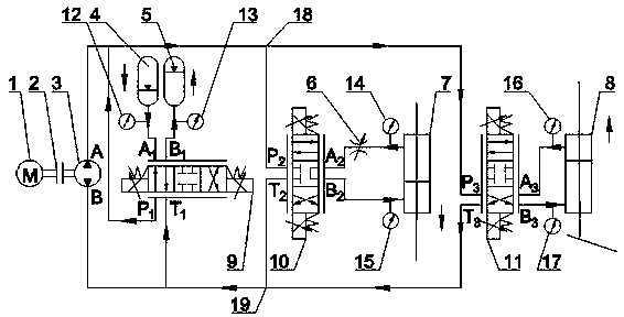 Drive-driven-combined prosthesis knee and ankle joint hydraulic loop with energy recycling function