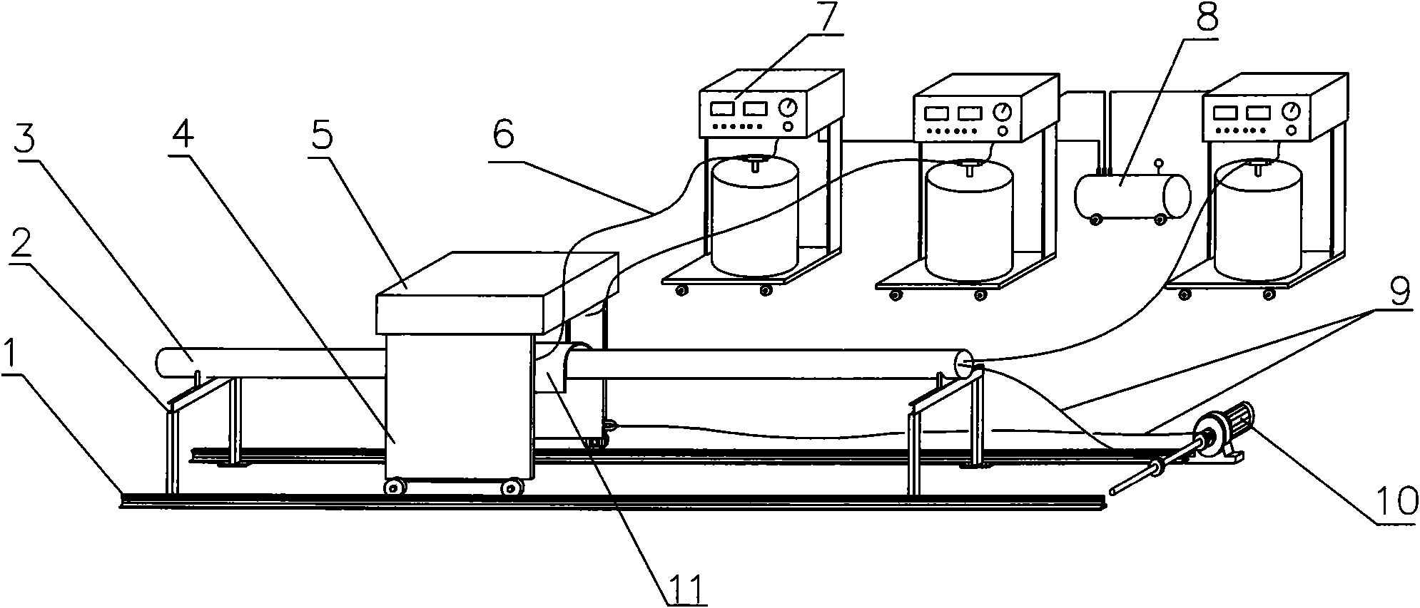 Integration method of steel tube inner wall and outer wall powder spraying, curing and film-forming and device thereof