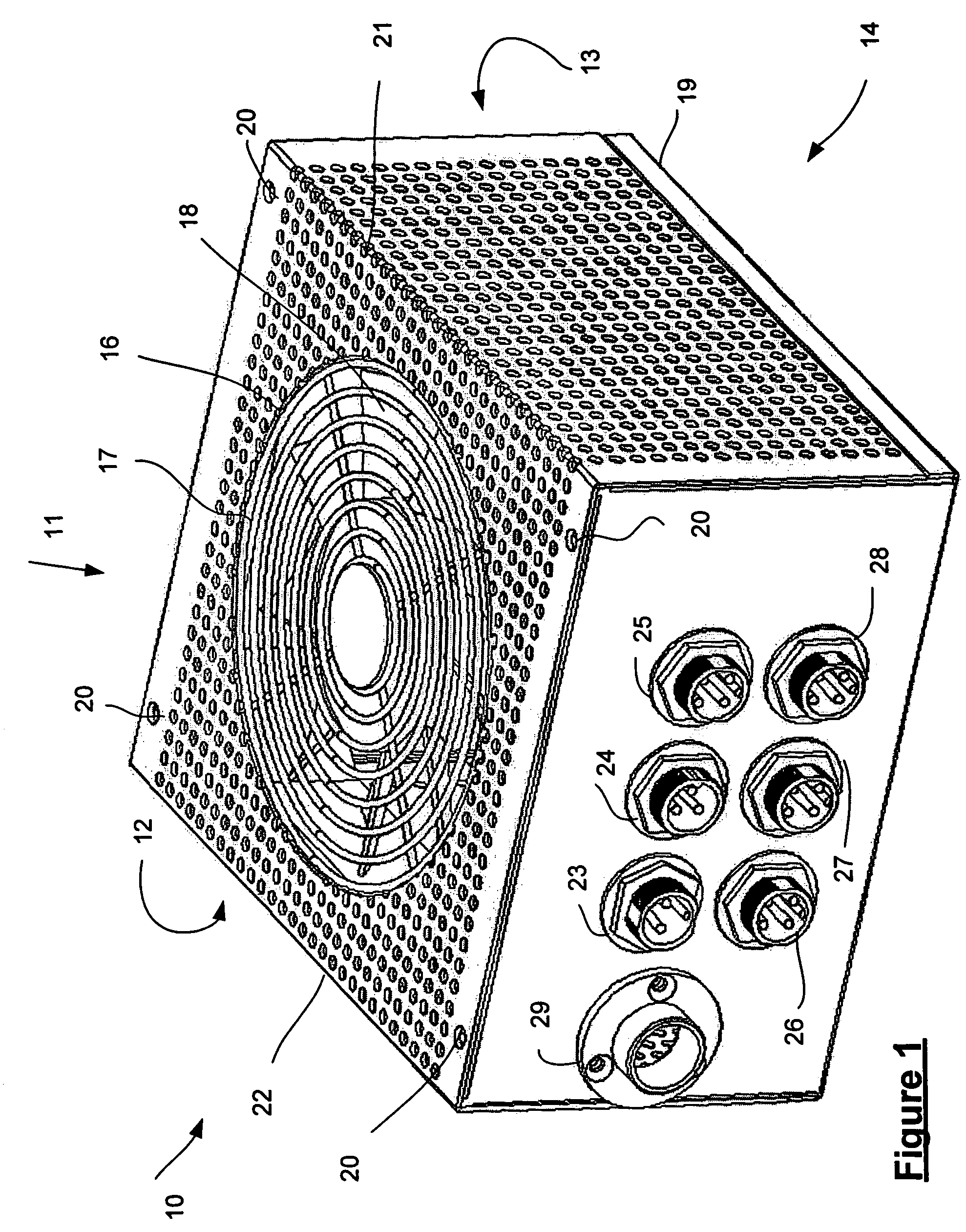 Power supply unit with perforated housing