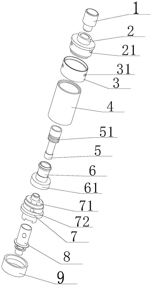 Top-air-intake electronic cigarette atomizing device