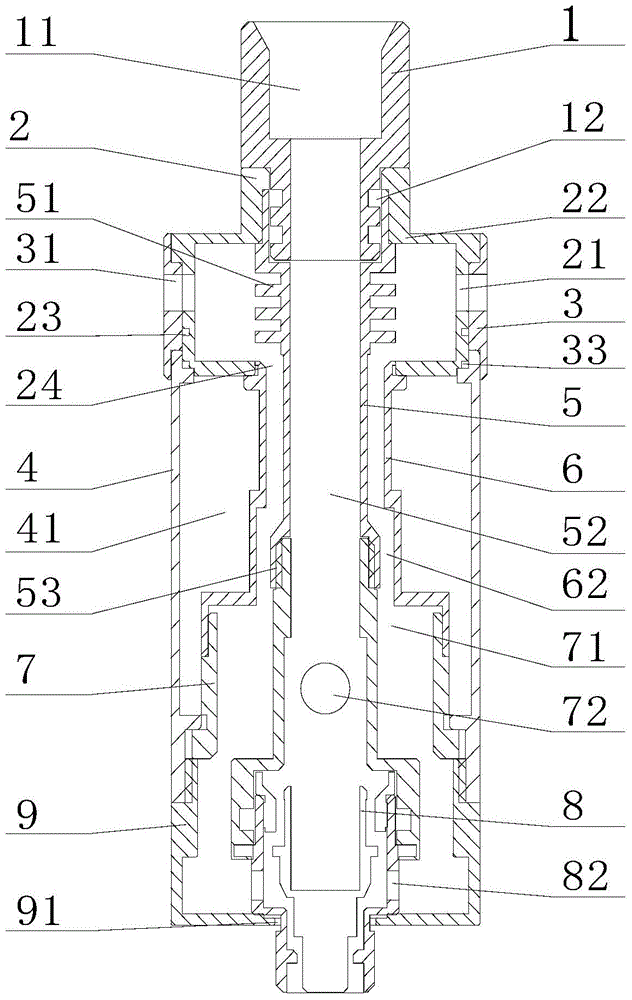 Top-air-intake electronic cigarette atomizing device