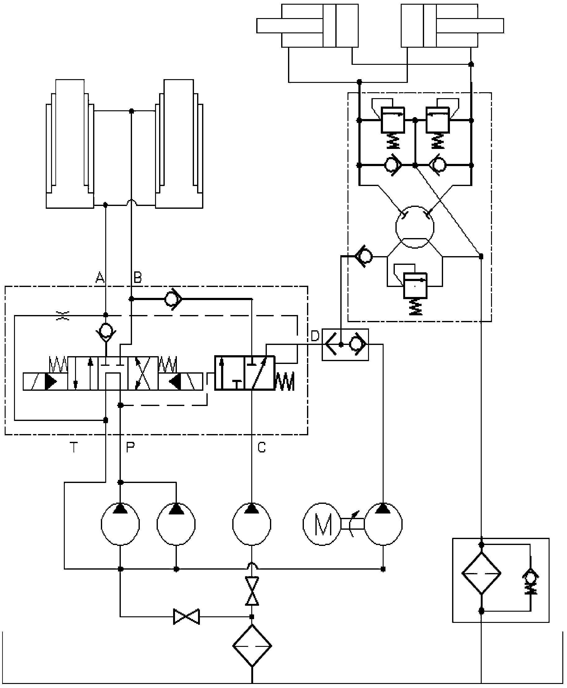 Hydraulic system of mining dump truck