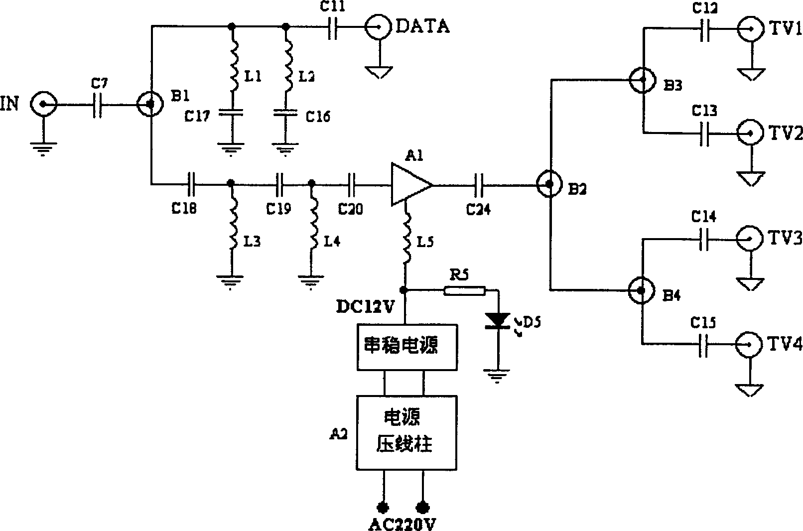 Cable TV terminal distribution amplifier