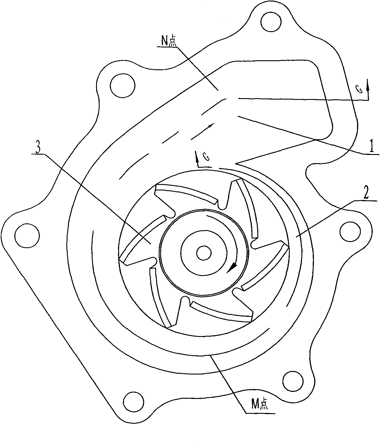 Helical water pump volute chamber structure of engine water pump