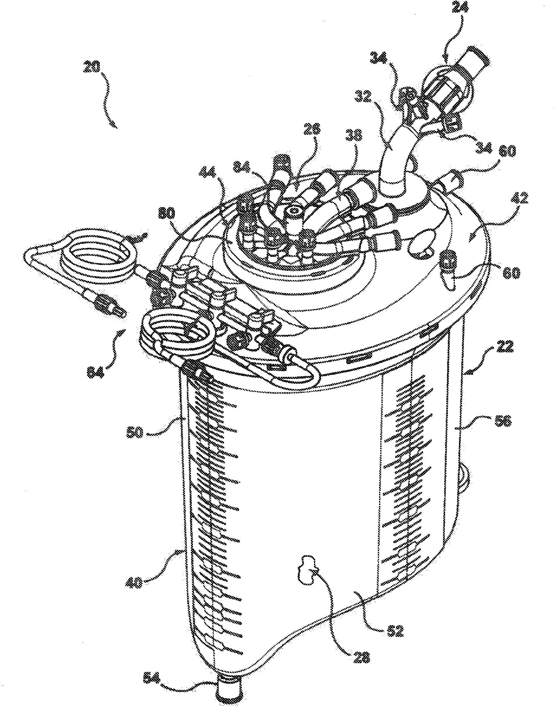 Extracorporeal blood circuit reservoir with angled venous inlet luer port