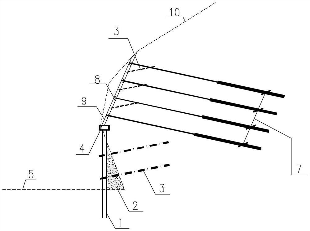 Miniature pile and anchor cable combined supporting structure for treating dangerous rock mass and construction method of miniature pile and anchor cable combined supporting structure